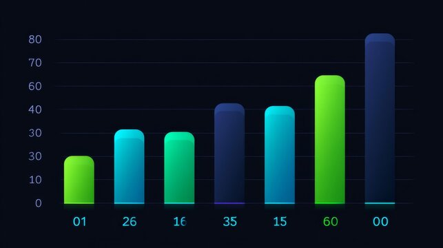 Colorful data visualization chart with vertical bars representing growth over time in a modern digital style on a dark background