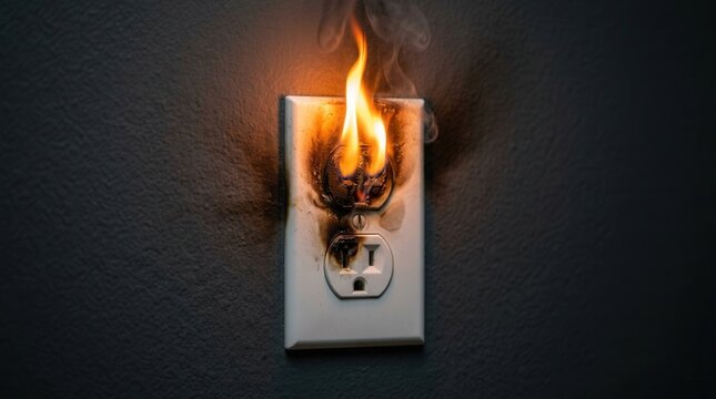 Electrical outlet catching fire in a residential home.