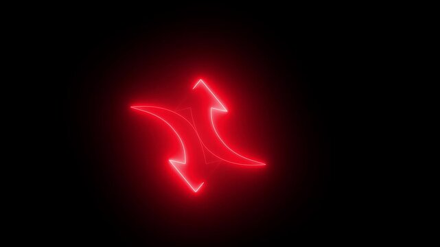 Glowing neon up to down arrow animation. red neon colour swipe animation video. shining signboard animation. Glowing arrow pointers icon  on black background. neon arrow sign animation, 4k video.