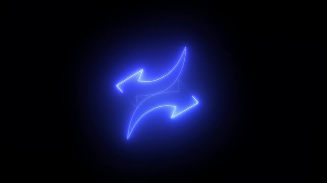 Glowing neon left to right arrow animation. blue neon colour swipe animation video. shining signboard animation. Glowing arrow pointers icon  on black background. neon arrow sign animation, 4k video.