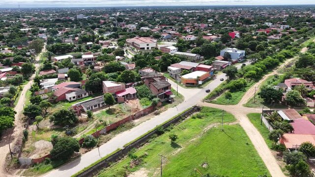 Urban real estate development slow tracking shot from drone.