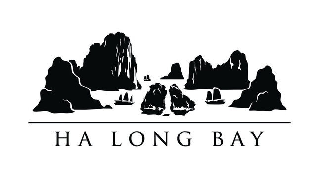 Ha Long Bay limestone island silhouette.