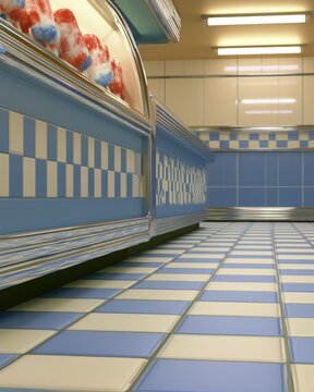 Chrome plated retro diner counter showcasing vibrant tiles
