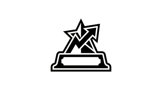 Professional black and white trophy icon showcasing a star and rising arrow symbolizing success achievement growth and progress in business or health