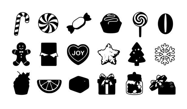 Christmas candy and confectionery icon set with candy canes chocolates lollipops and festive sweets