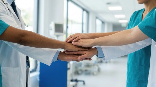A dedicated team of doctors and healthcare professionals working collaboratively in a hospital.