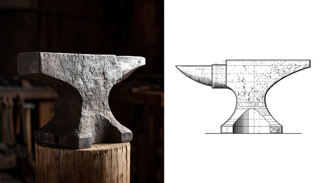 Anvil in Workshop, Close-up of Stone Surface and Metal Edge
