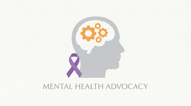 Mental health awareness illustration with gears in brain