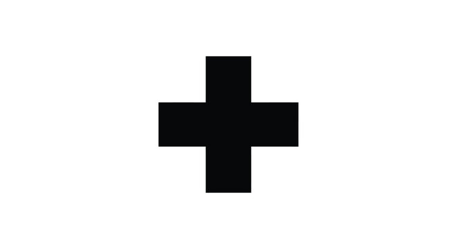 Black plus sign symbol on a white background simple graphic