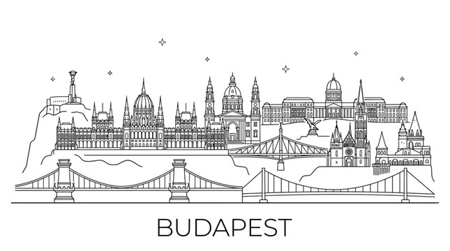 Budapest Hungary skyline line art vector illustration