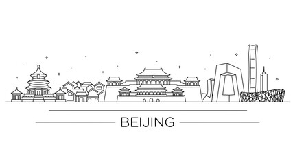 Obraz premium Beijing China skyline line art silhouette illustration