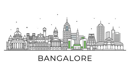 Obraz premium Bangalore city skyline minimalist line art illustration.