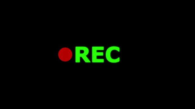 REC animation, camera rec animation, video record icon on black background. 4k video