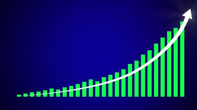 Business growth concept in allusive graph chart showing marketing sales profit increasing to target . Excellent financial status of corporate business rise up. technological advancements and growth