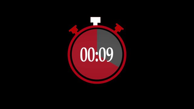 15 seconds countdown, Analog of simple clean timer motion graphic with text numbers, pause exercise, animated icon on a black background. timer animation from 15 seconds to 0 seconds. 4k