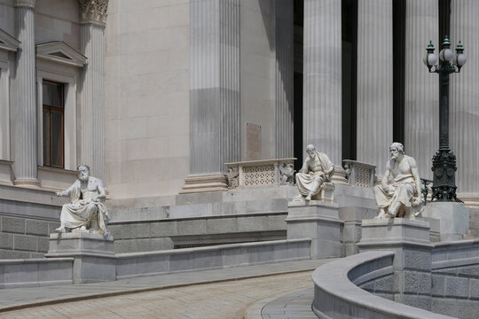 Greek historian statues at the Austrian Parliament in Vienna, Austria. 