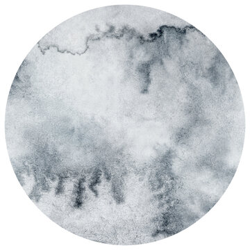 Grey Watercolor Circle Round Frame Isolated on White Hand Painted Design Element