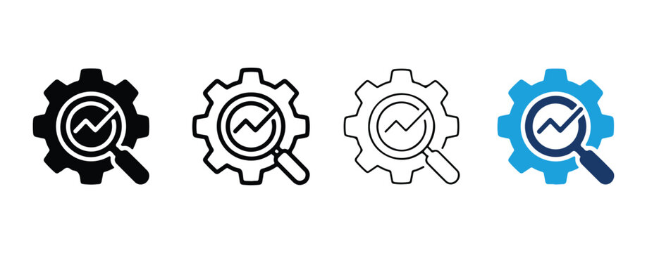 gear checkmarks and magnifying glasses icons  in different styles isolated on transparent background