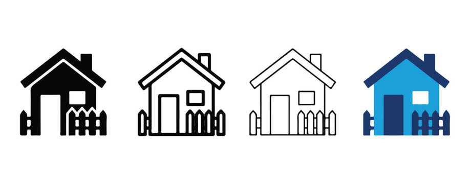 house icons with different styles and colors isolated on transparent background