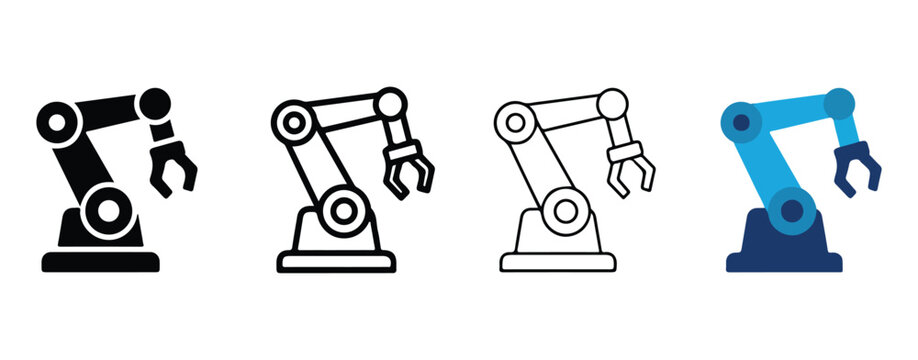 robotic arms with grippers in different line art and gradient styles for industrial design projects