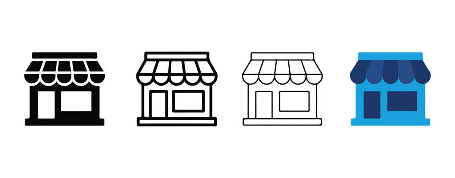 storefront icons with different styles and colors isolated on transparent background