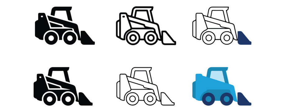 construction skid steer loaders with buckets isolated on transparent background