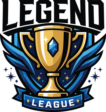 Legend League trophy emblem with blue wings and gemstone illustration