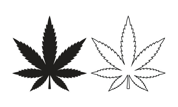 Cannabis leaf vector illustration featuring solid black silhouette and clean outline design for creative projects