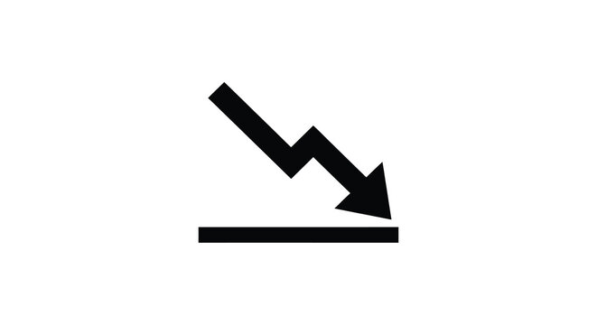 Downward trending arrow icon on a white background represents decline