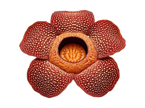 Rare giant parasitic rafflesia flower with spotted red petals exotic flower white background jungle flower
