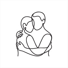 Obraz premium Loving Couple Embrace Contemporary Line Illustration