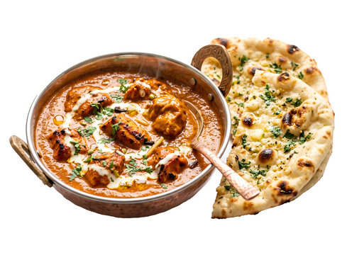Authentic Indian Butter Chicken Curry Served With Garlic Naan Bread