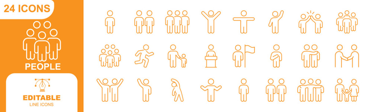 Family line icons seti . Collection of Icons representing family, love, care, community, parenting, and support