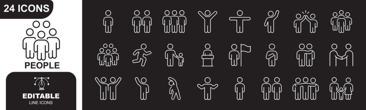Family line icons seti . Collection of Icons representing family, love, care, community, parenting, and support
