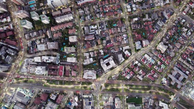Nadir Aerial Drone View Of Las Condes Santiago de Chile At Sunset