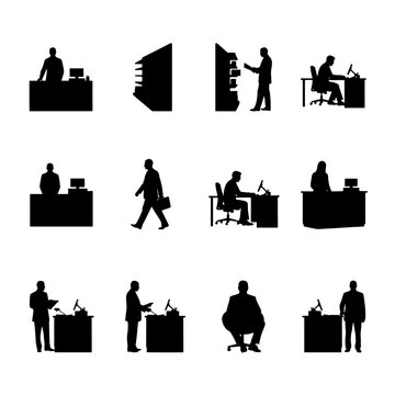 Office Workers and Reception Desk Silhouettes