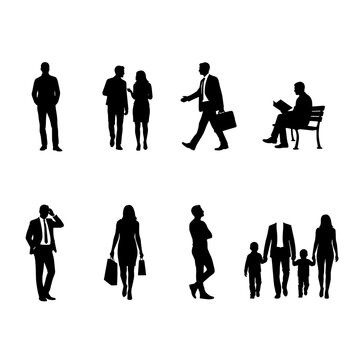 Business People and Family Silhouettes