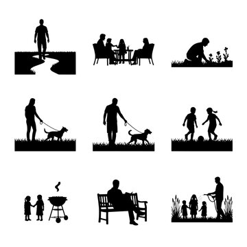 Outdoor Leisure and Family Activity Silhouettes