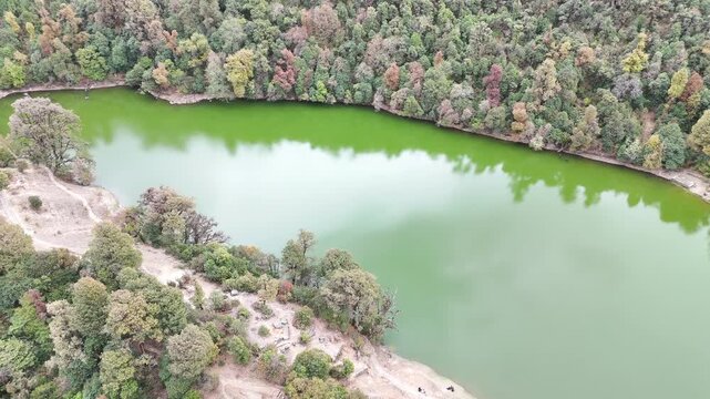 Aerial shot of Deoria Taal or deoria lake in Uttarakhand, India