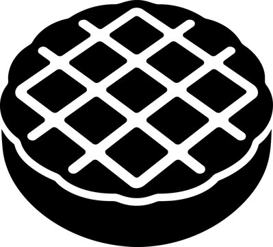 Round waffle black silhouette icon illustration isolated on white background for breakfast, bakery and food concepts.