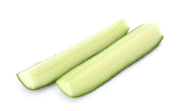 Pieces of fresh ripe cucumber isolated on white