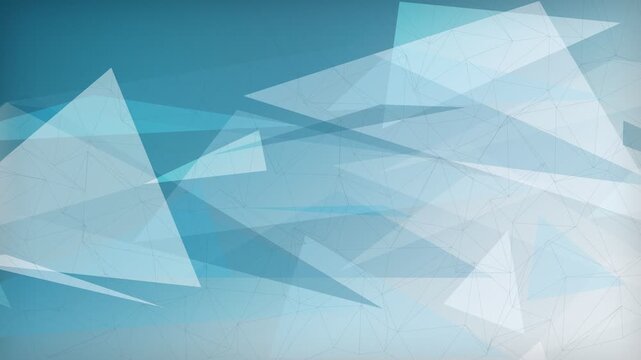 Multiple translucent blue and white triangles overlap to create a dynamic shifting geometric pattern that suggests motion, energy, and artistic depth for various professional graphic design