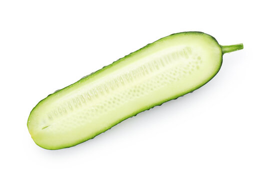 Half of fresh cucumber isolated on white, top view