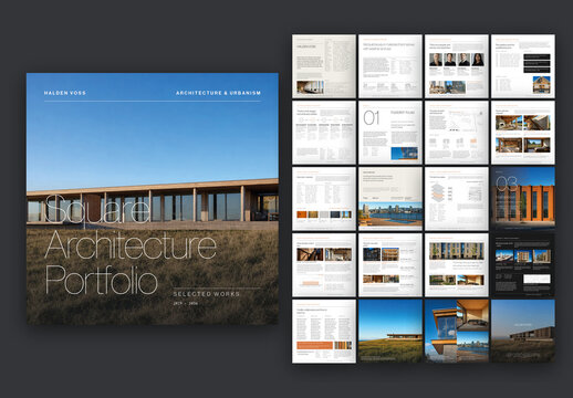 Square Architecture Portfolio Template, Architect Project Proposal, Case Study & Book Layouts