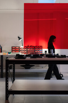 Woman walking at design workshop