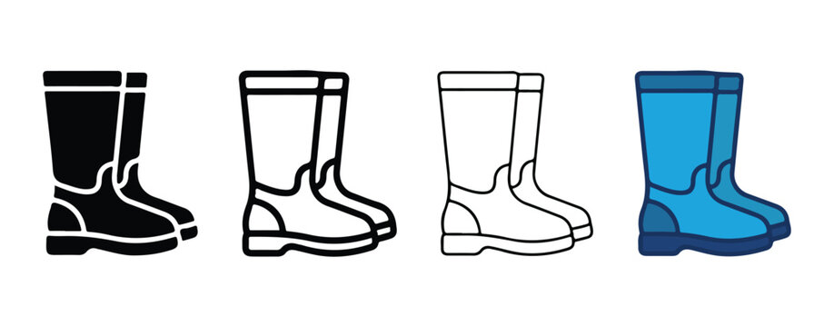 rubber boots illustrated in different colors for design and graphic use