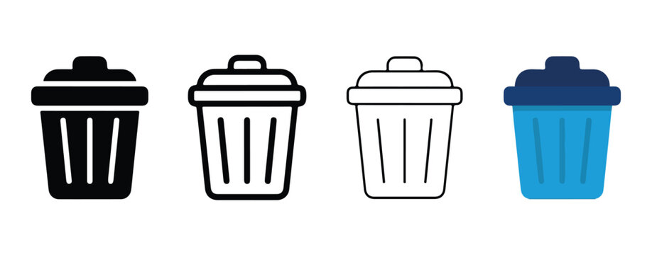 trash bins with different colors and lid designs isolated on transparent background for graphic use