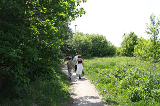 The family is spending time on he nature