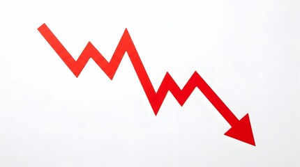 Obraz premium Red downward trend line graph arrow showing business decline and economic loss isolated on a white background