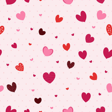 Hearts seamless pattern with pink and red romantic love background